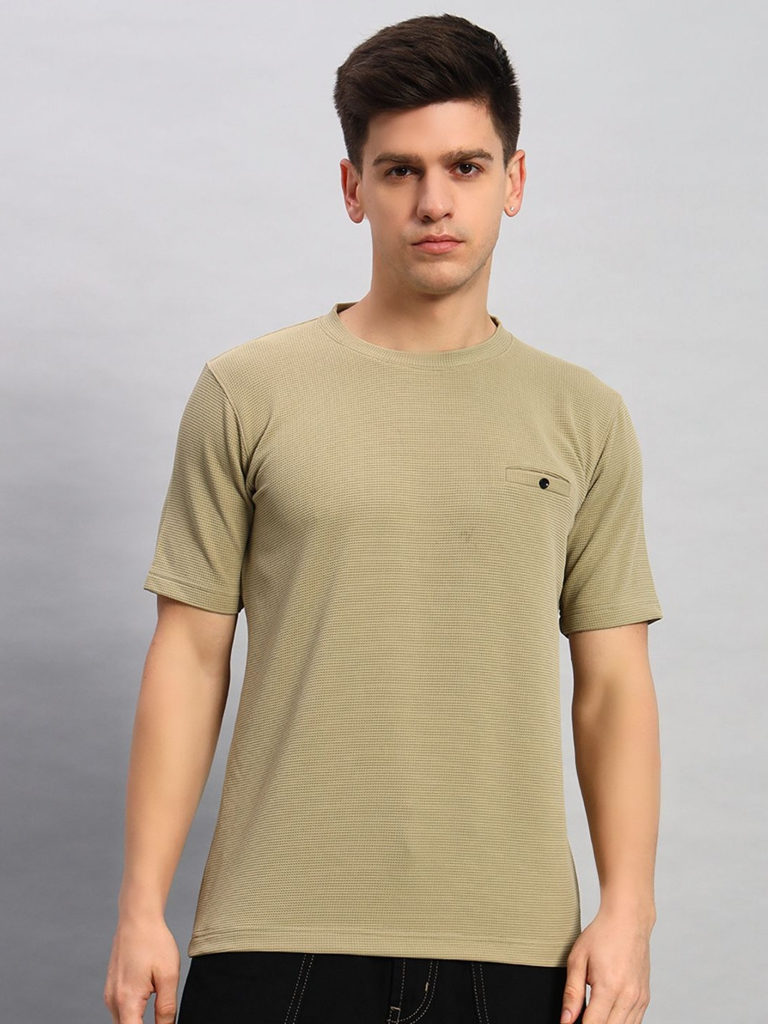 ROAD RIDER Men Self Design Round Neck T-shirt