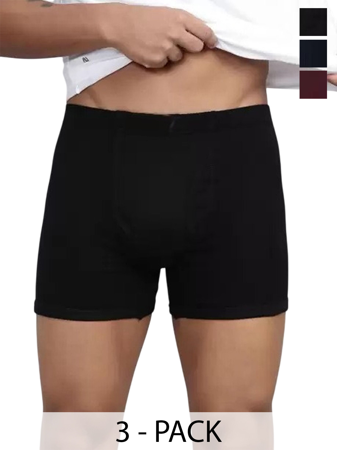 CAVENDERS Men Pack of 3  Cotton Solid Mid-Rise Boxer Briefs