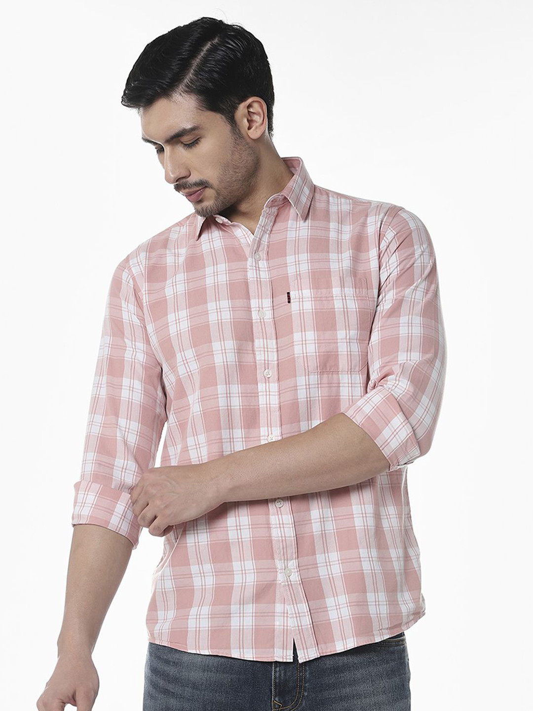 Klub Fox Tartan Checked Spread Collar Slim Fit Cotton Shirt