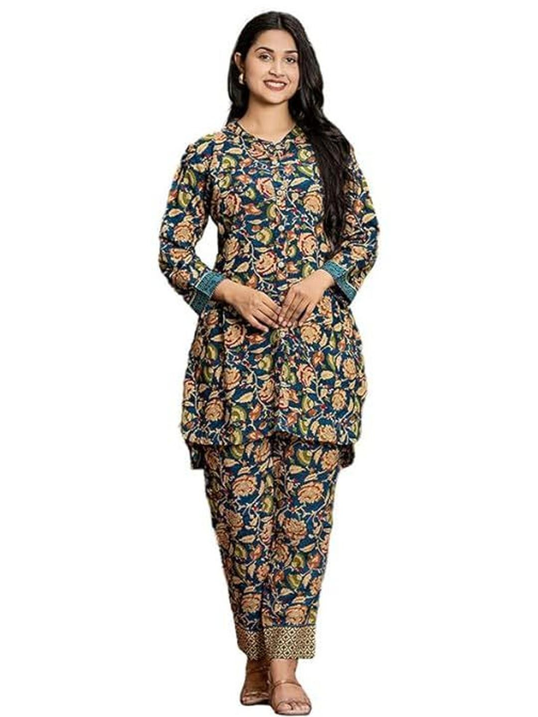 SYMPLE Floral Printed Tunic & Trousers Co-Ord Set