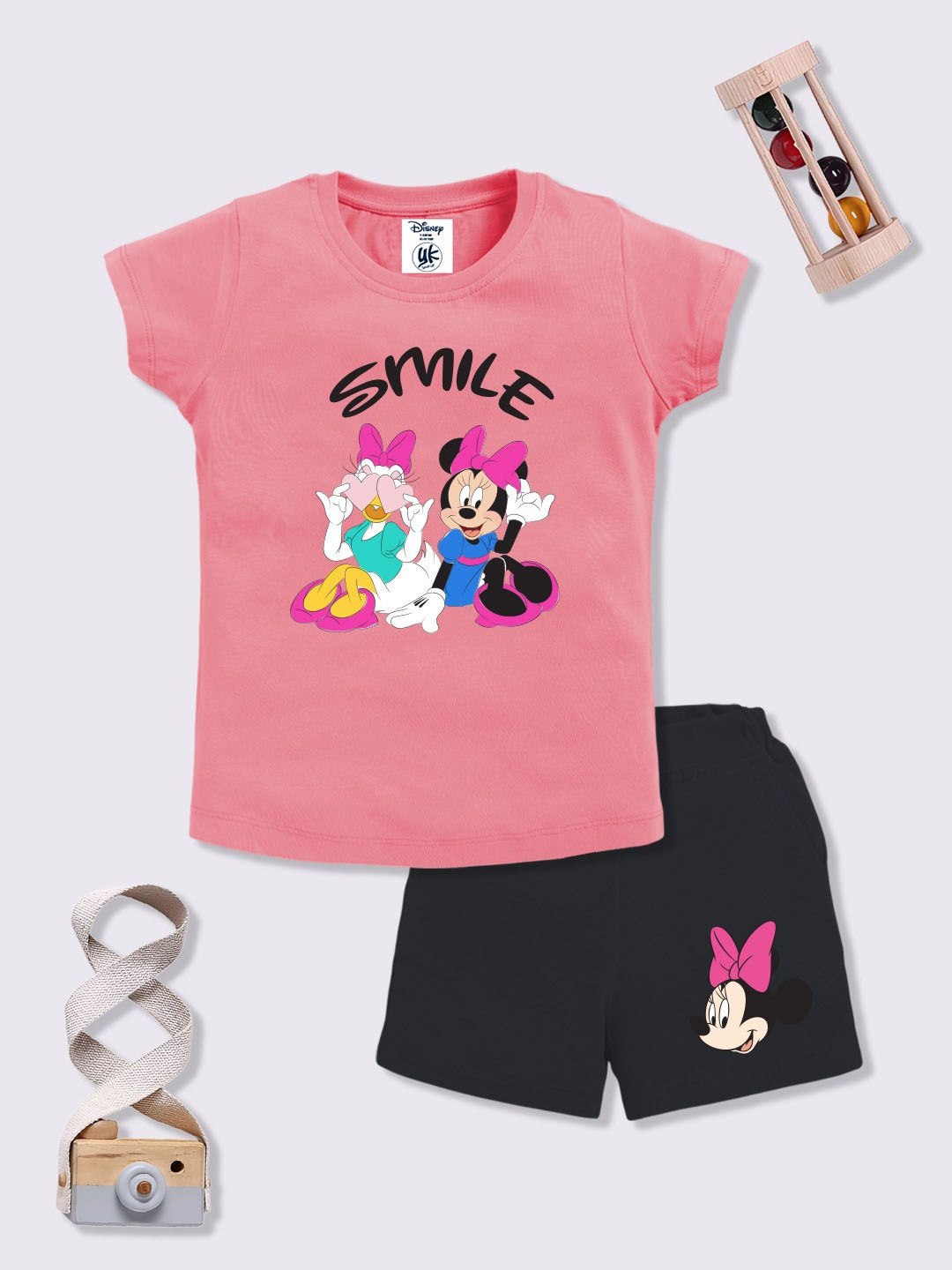 YK Disney Girls Cotton Minnie Mouse & Daisy Duck Printed T-shirt with Shorts