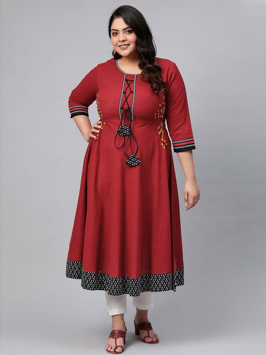 YASH GALLERY Women Maroon Cotton Anarkali Kurtas