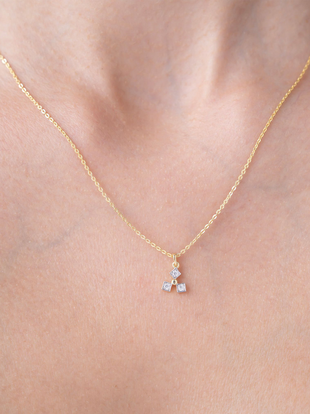 KYMEE 18K Gold Vermeil Tri-Cluster Stone Studded Pendant With Chain