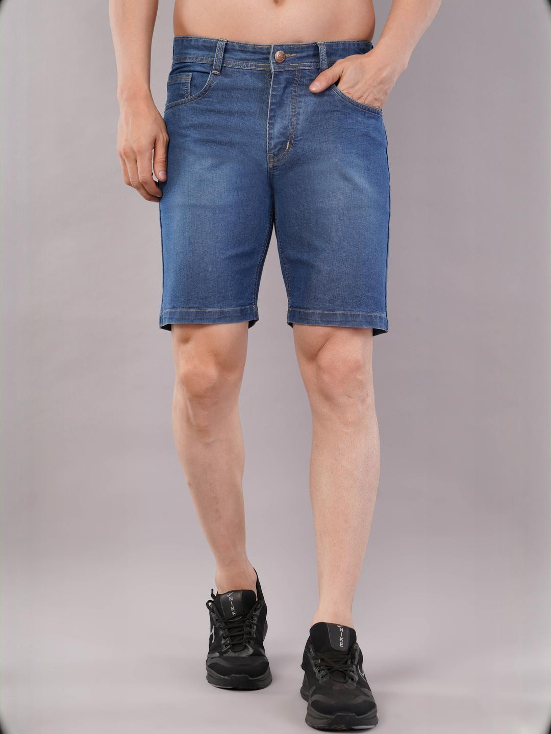 NIVASU Men Mid-Rise Washed Denim Shorts