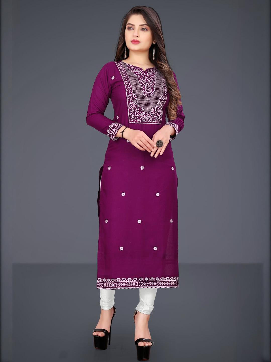 PETOPIAN Women Purple Viscose Rayon Straight Kurtas