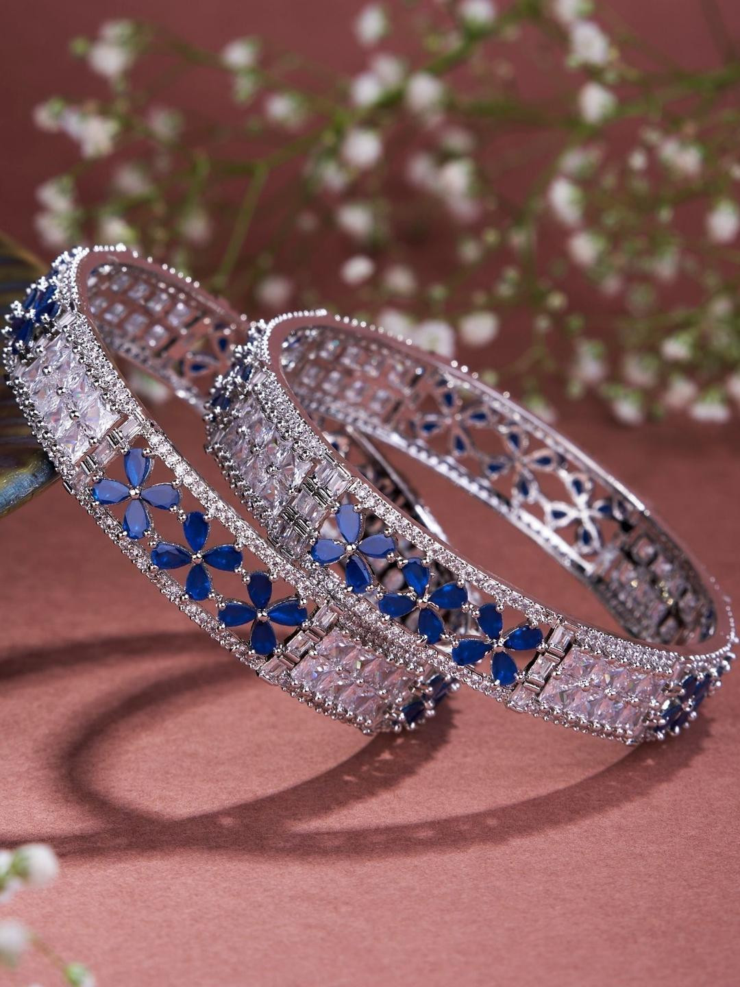 Opal Touch Set Of 2 Rhodium-Plated Crimson Flower American Diamond Studded Bangles