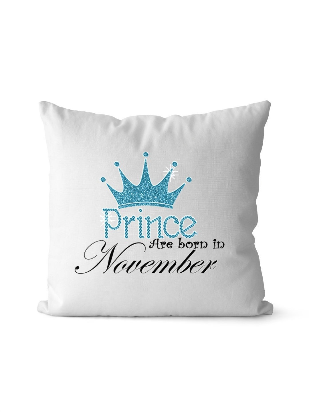 Loops n knots White & Black Prince Crown Printed Square Shaped Cushion With Filler