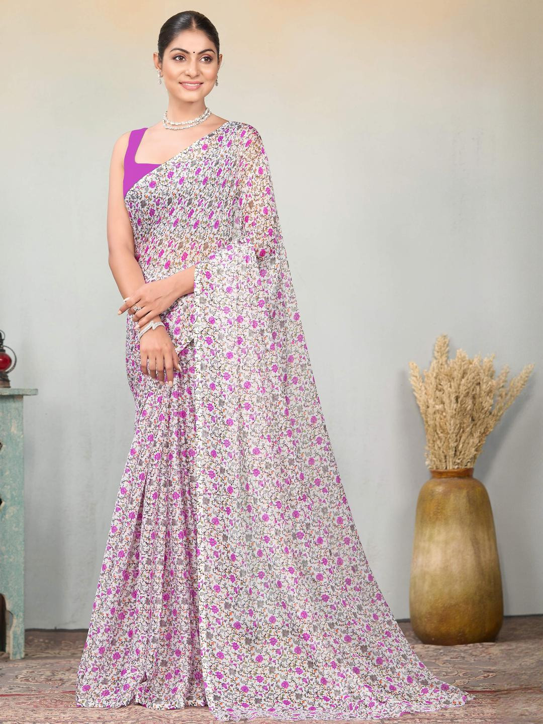 Garden Vareli Nara Floral Printed Saree Without Blouse Piece