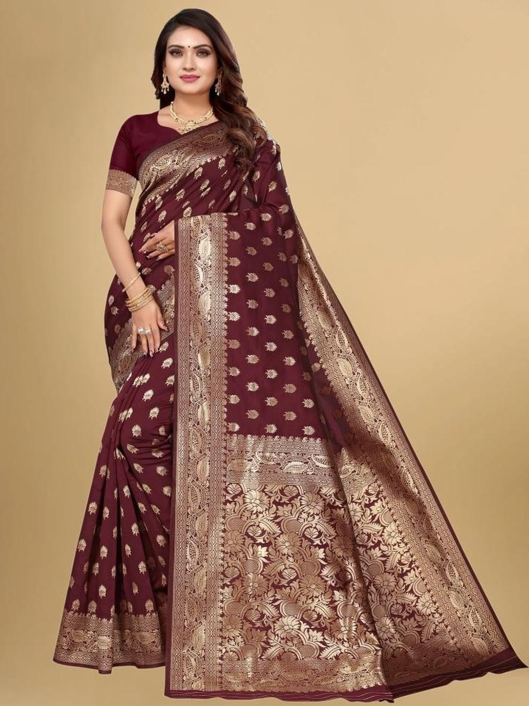 Kevami Women Maroon Kanjeevaram Saree