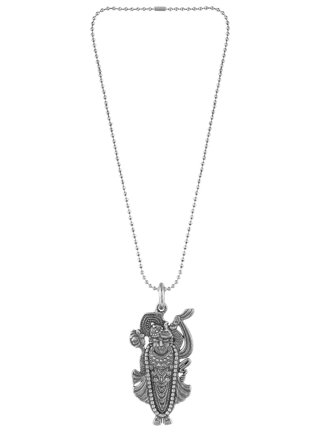 DZINETRENDZ Oxidised Silver-Toned Shrinathji Krishna Pendant Necklace
