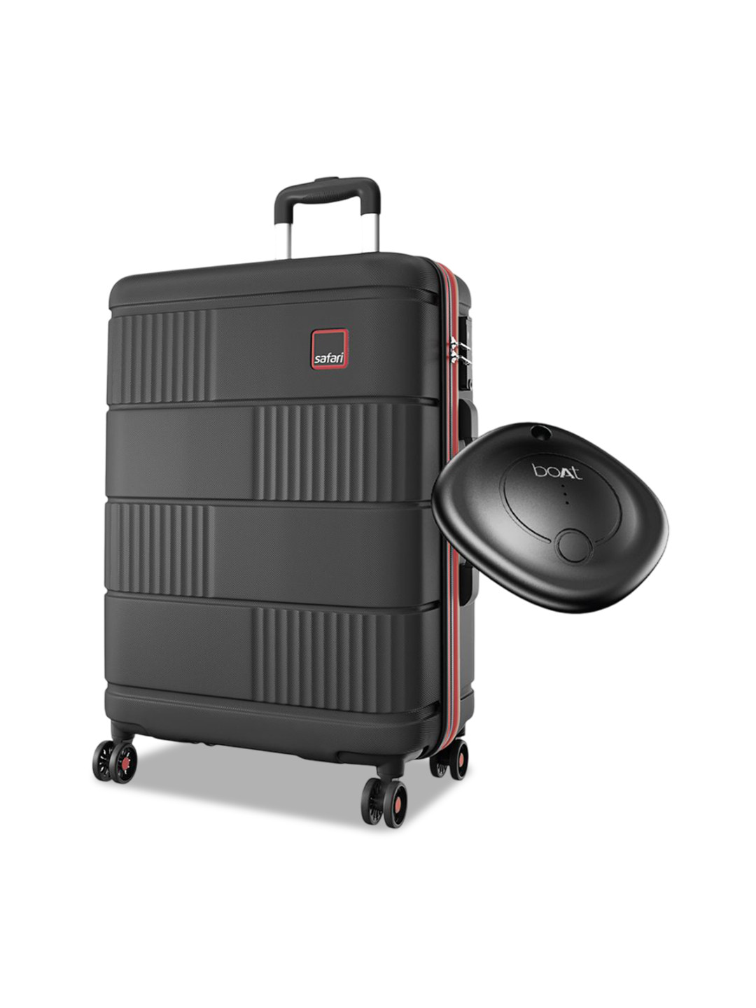 Safari Trackr Textured Hard-Sided Large Trolley Suitcase With Tag