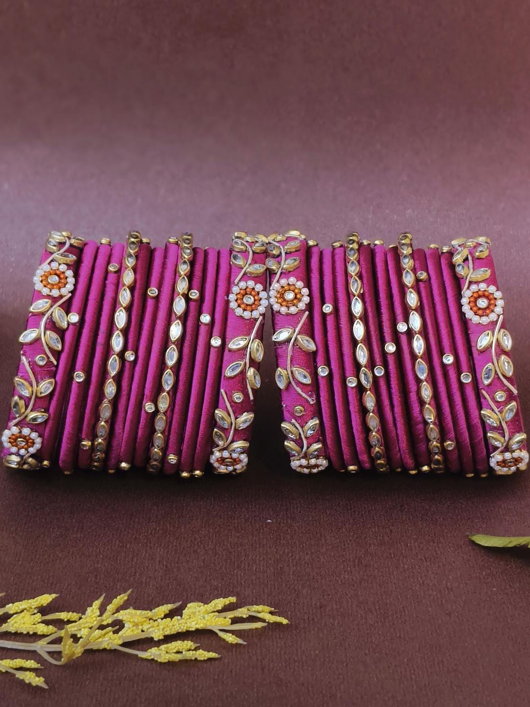 ADVIKA CREATIONS Set Of 2 Stone-Studded Thread Bangles