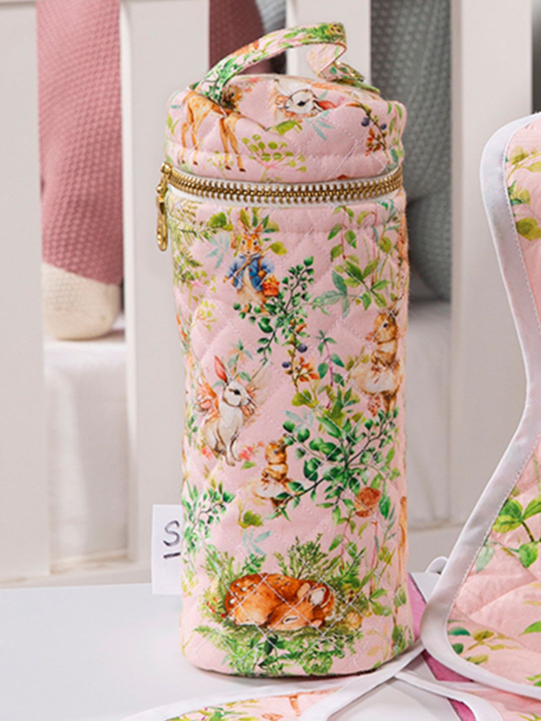 THE BABY TRUNK Set Of 2 Bunny Printed Egyptian Cotton Feeding Bottle Covers