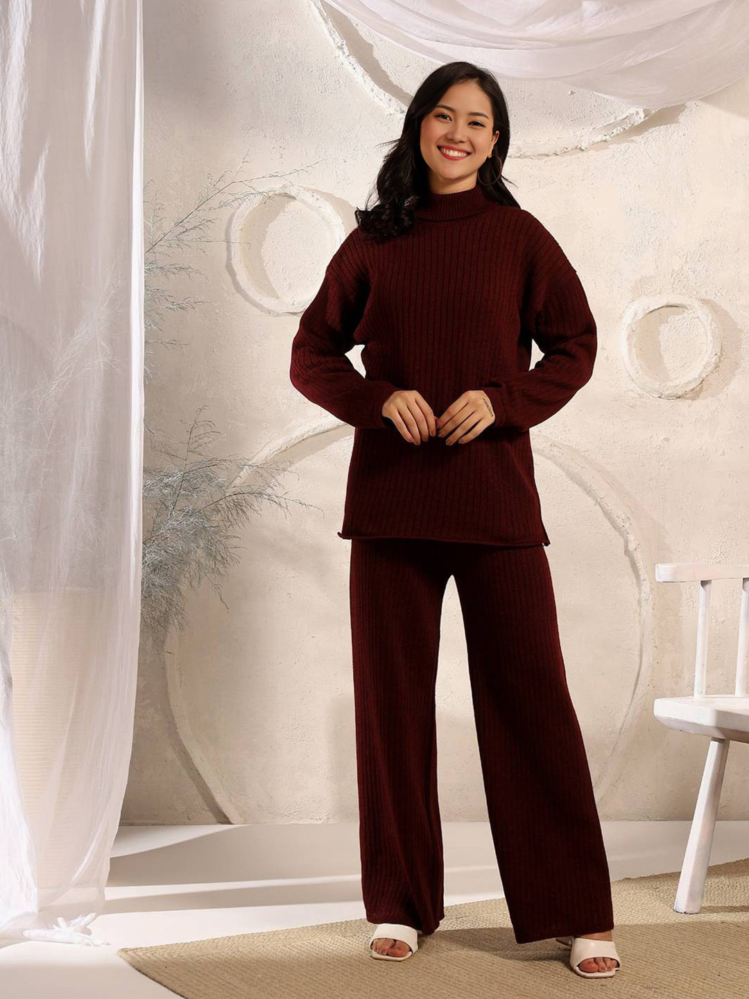 ETC Maroon High Neck Sweater with Trousers