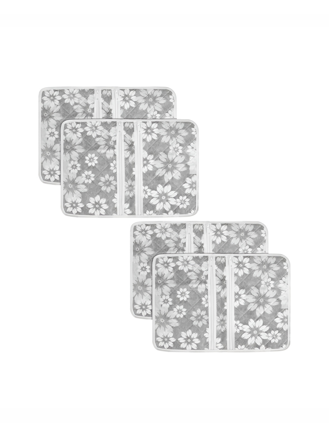 Aura Grey & White 4 Pieces Flower Printed Two Partition Multi-Utility Organisers