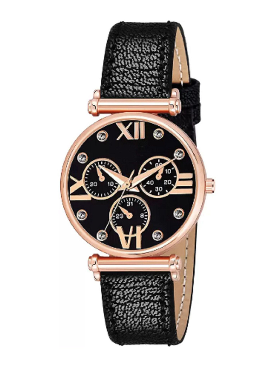 Miss Perfect Unisex Embellished Dial & Leather Textured Straps Analogue Watch PL480