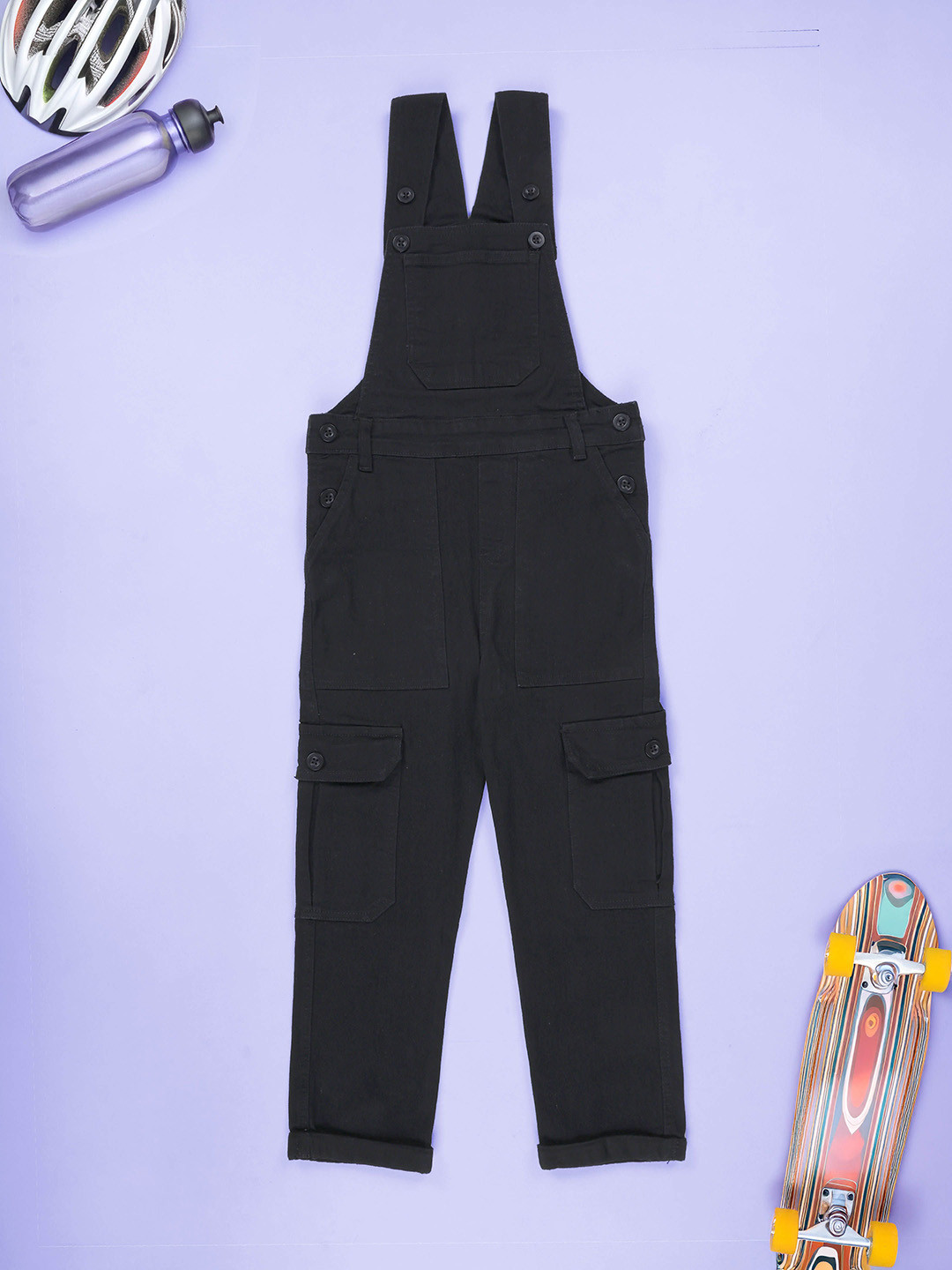 KiddoPanti Kids Straight Leg Denim Dungaree With Cargo Pockets