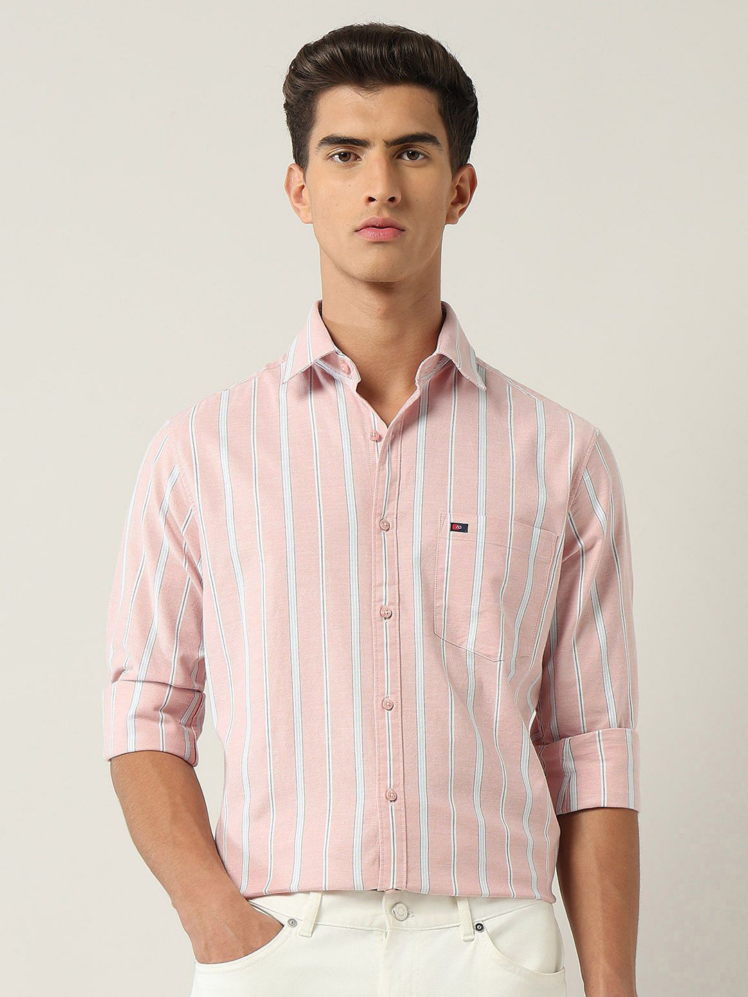 AD By Arvind Men Slim Fit Vertical Striped Spread Collar Casual Cotton Shirt