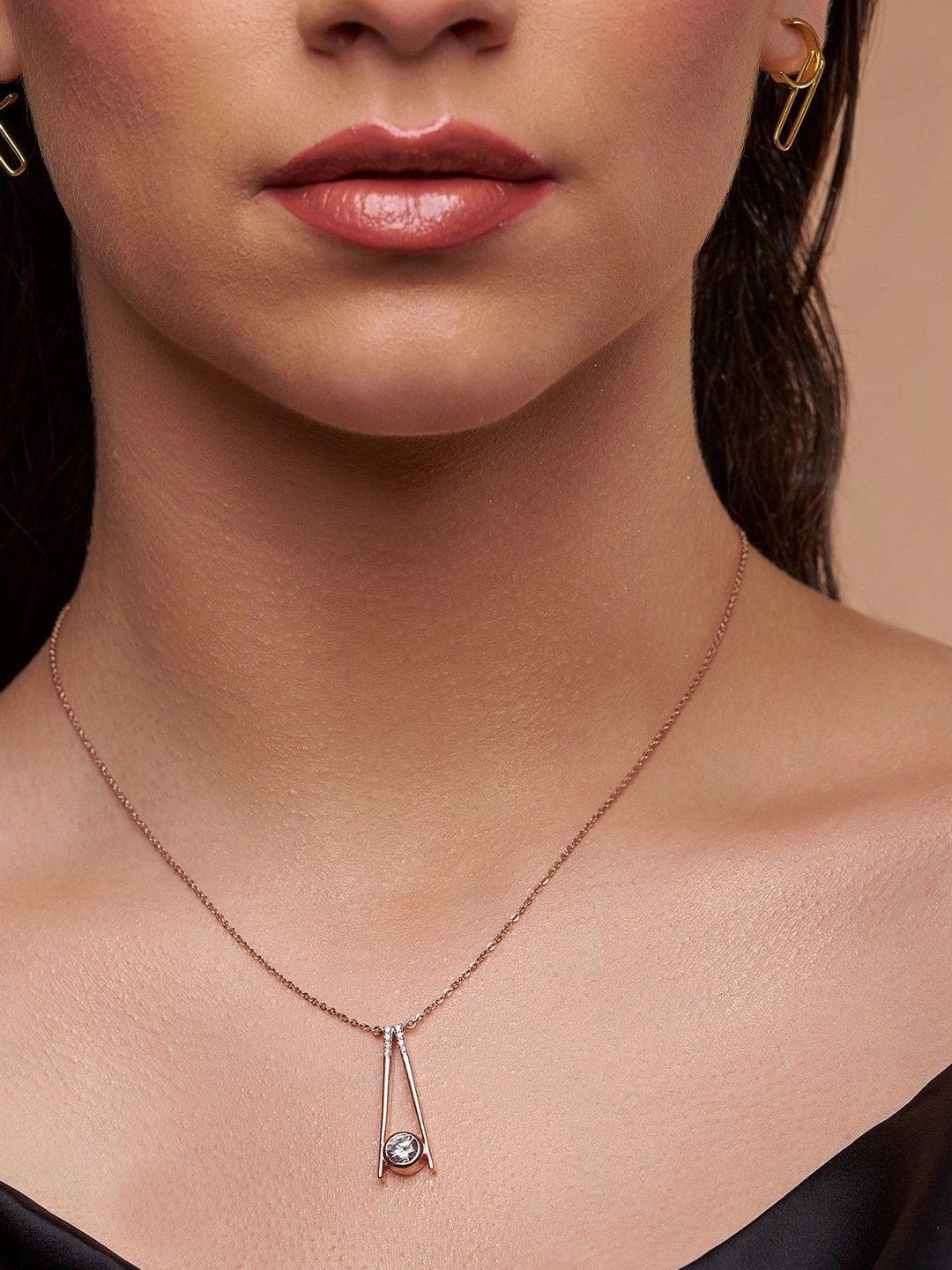 KYMEE Sterling Silver 18K Gold-Plated Artificial Stones Studded Queen Crown Logo Chain