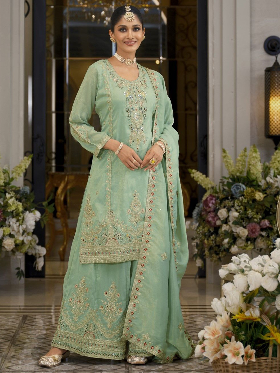 AUTUMN LANE Women Tansu Fern Full Work Heavy Gharara Set