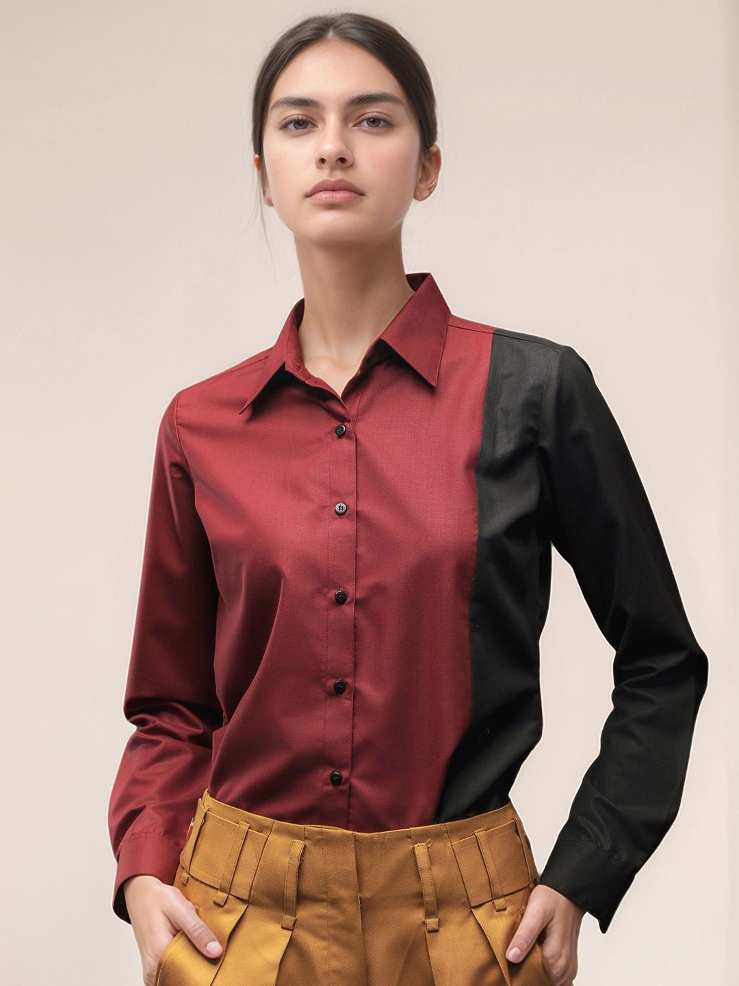 Dheeraj Sharma Colourblocked Spread Collar Cotton Casual Shirt