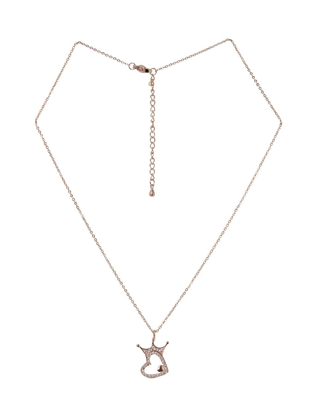 Gmall Creations Rose Gold-Plated Stones Studded Heart Shaped Pendant With Chain