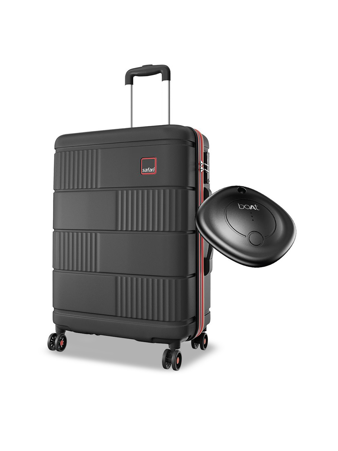 Safari Trackr Textured Hard-Sided Medium GPS Enabled Trolley Suitcase With Tag