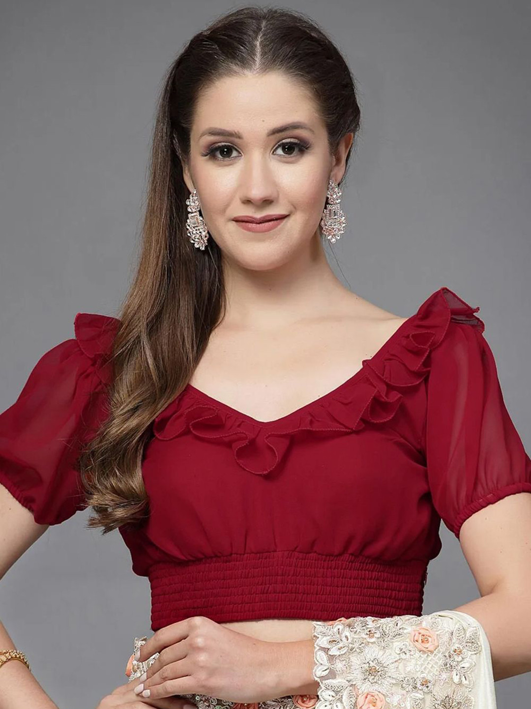 Utsav Fashion Solid Maroon Color Georgette Blouse