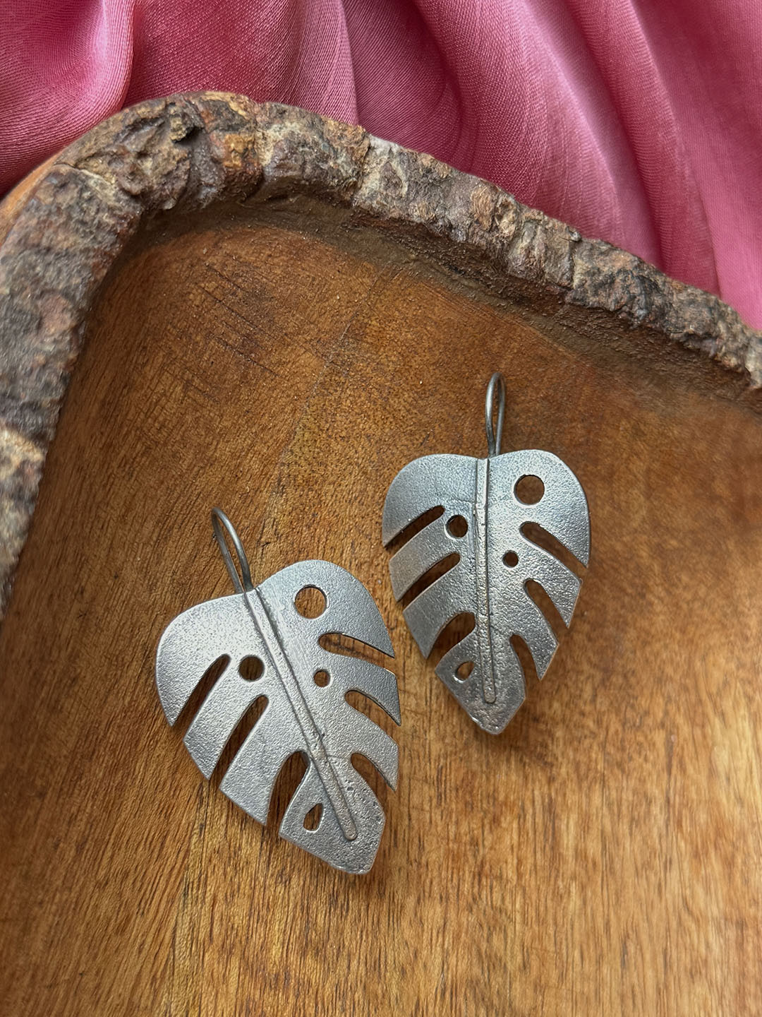 Jhumki Wala German Silver Leaf Shaped Oxidised Drop Earrings