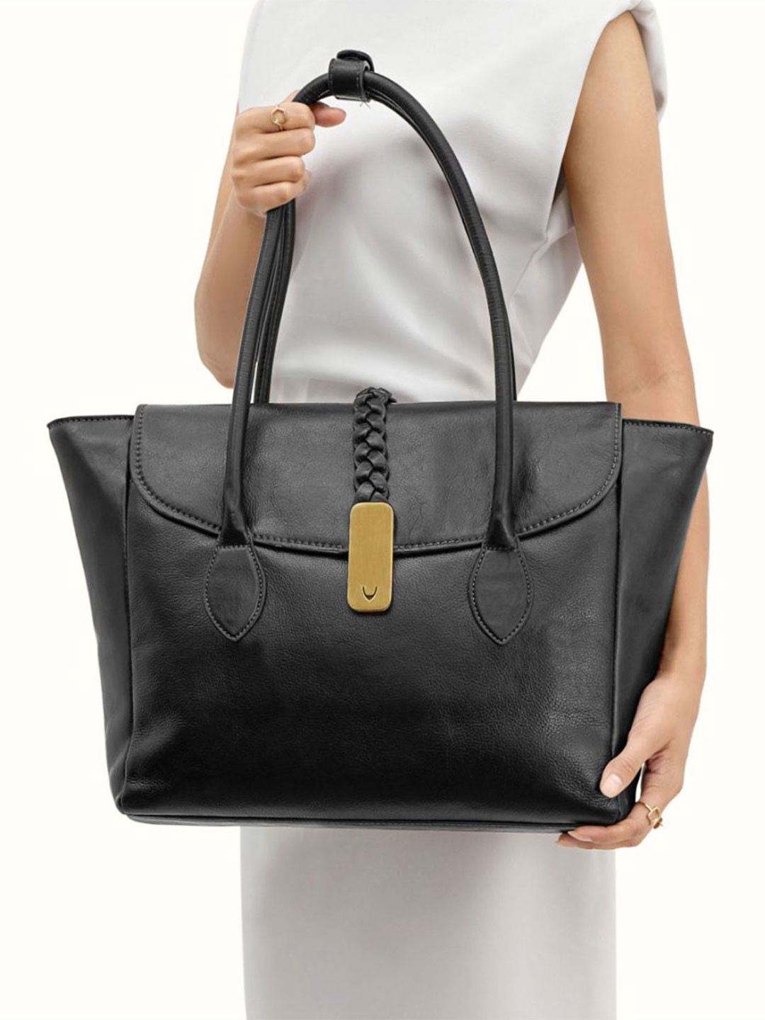 Hidesign Women Solid Structured Buckle Detail Leather Tote Bag