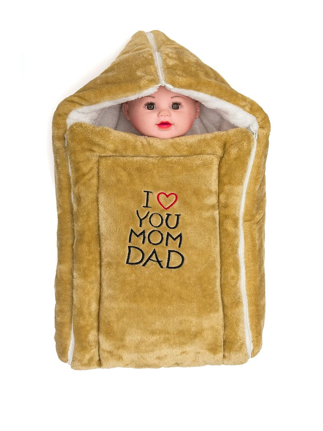 SIDLY PIDLY Unisex Baby Beige Hooded Fleece Blanket