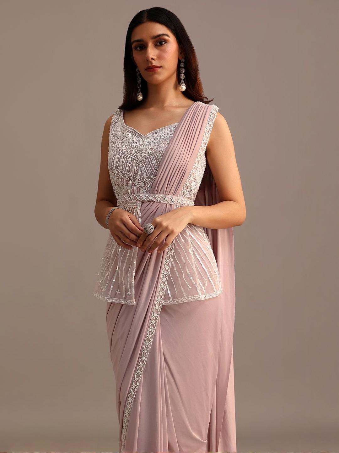 KALKI Fashion Women Ready to Wear Pleated Saree with Embroidered Blouse