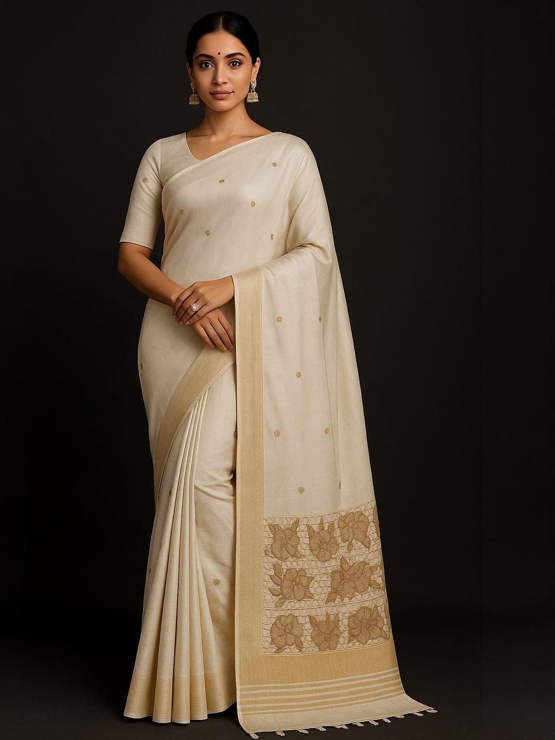 Silakaari Cream  Khadi Sarees