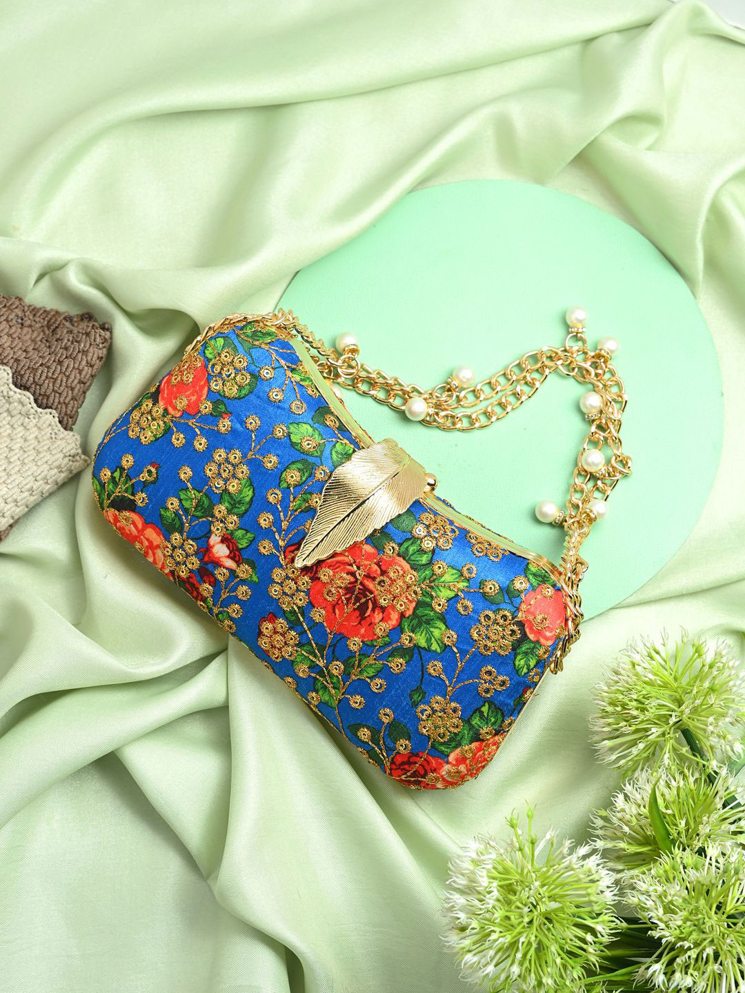 Toobacraft Embroidered Leaf Box Clutch