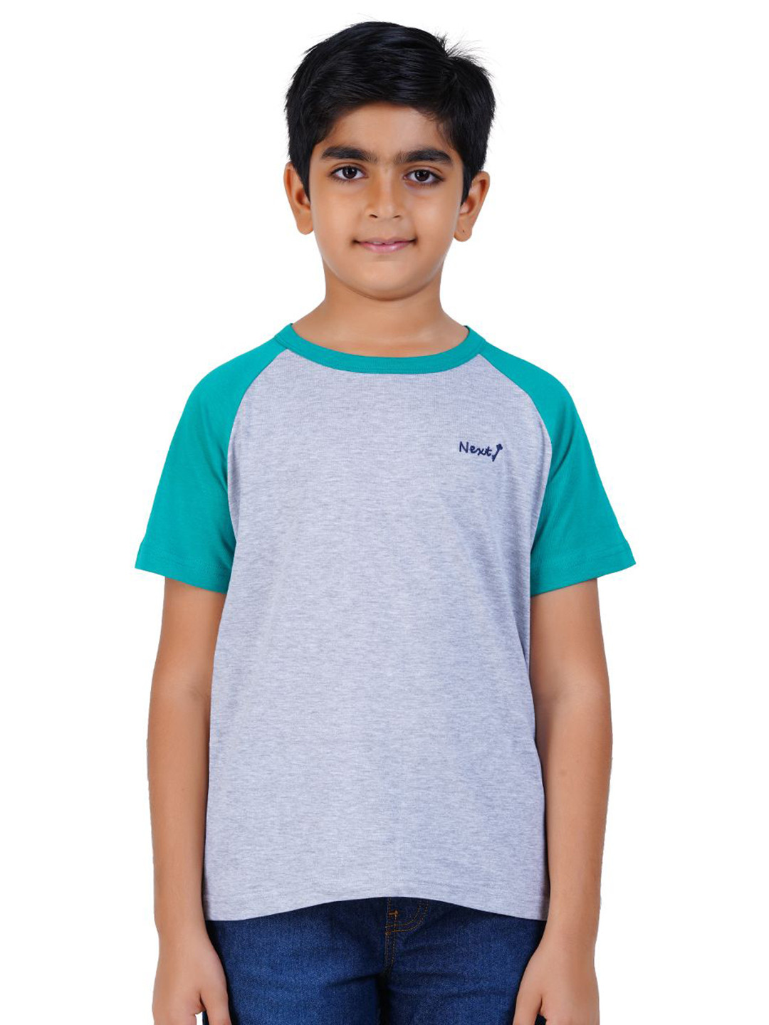 NEXT KEY Boys Colourblocked Round Neck Cotton T-shirt