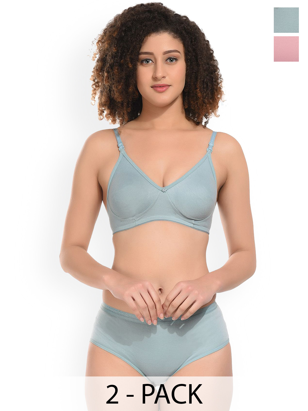 Viral Girl Women Pack of 2 Green & Pink Non-Padded Lingerie Set