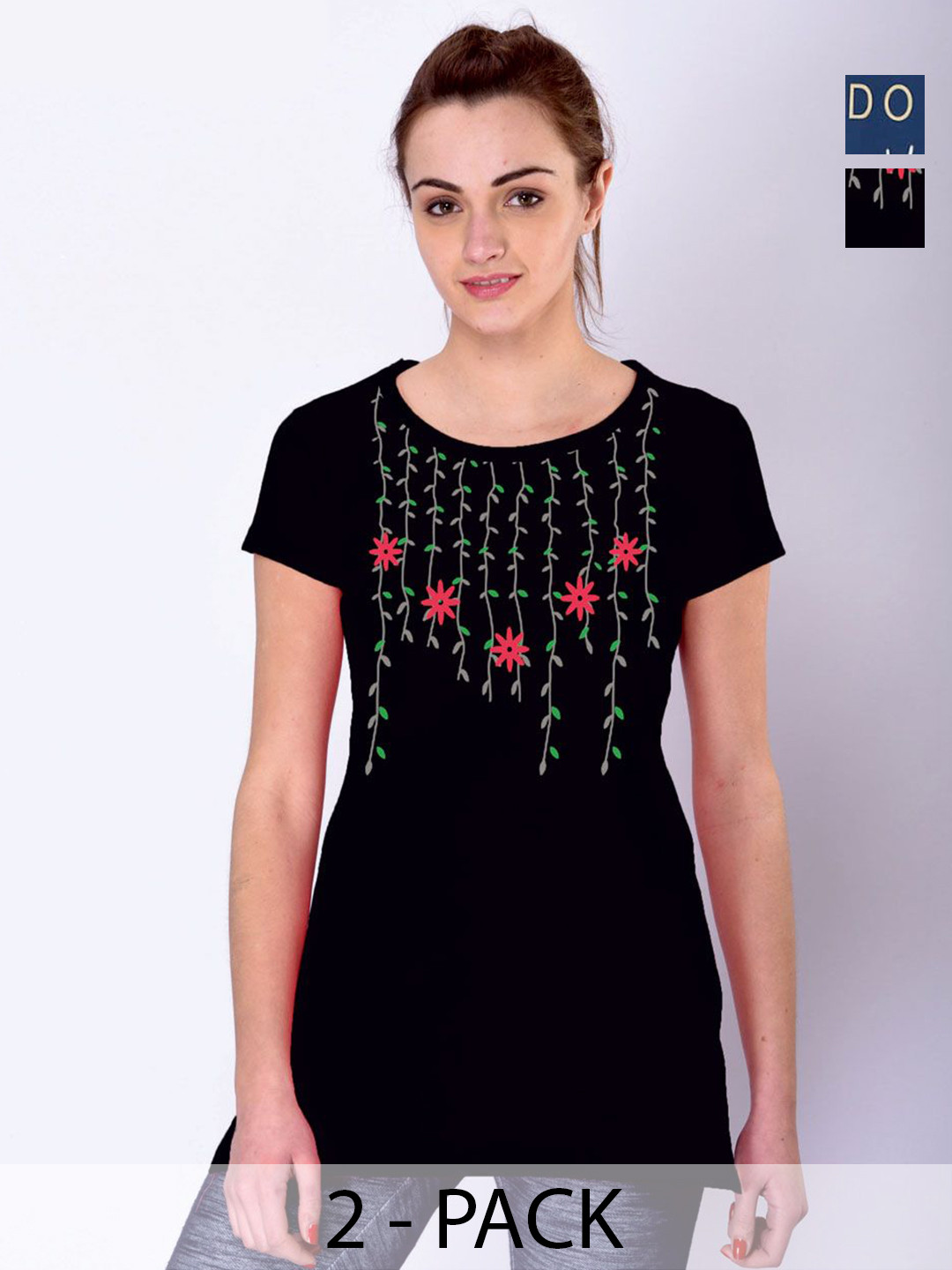Novio Women Pack of 2 Graphic Printed Round Neck Cotton T-shirts