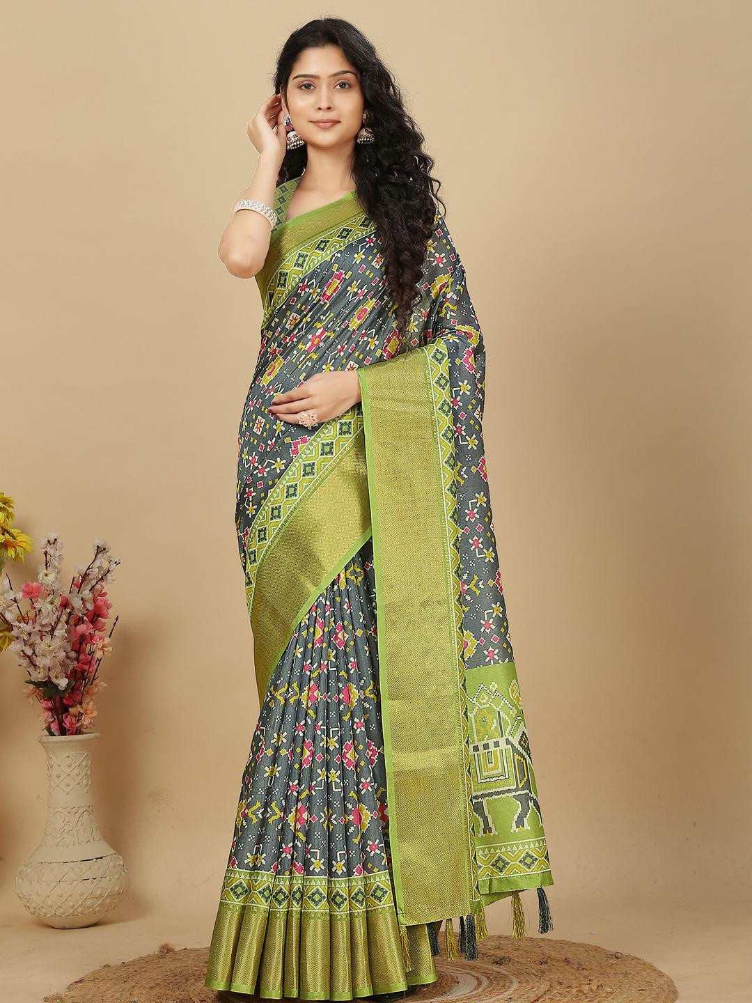 SSHAGUN LIFESTYLE Women Ethnic Motifs Zari Woven Design Ikat Sarees