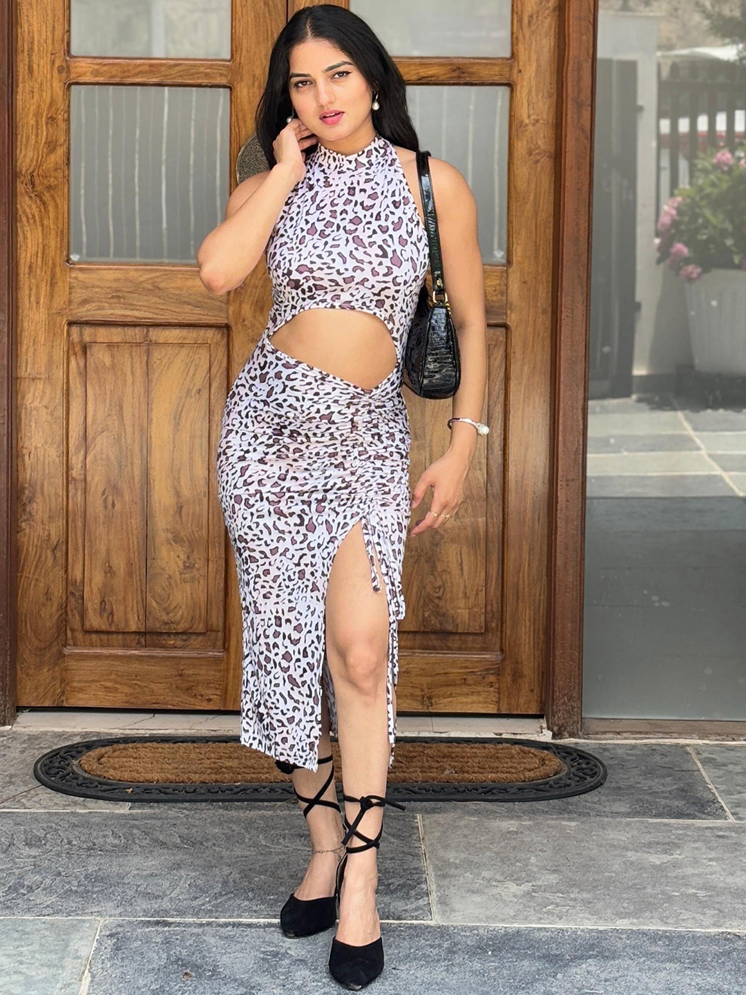 BAESD Women Animal Printed Cut-Outs Bodycon Midi Dress