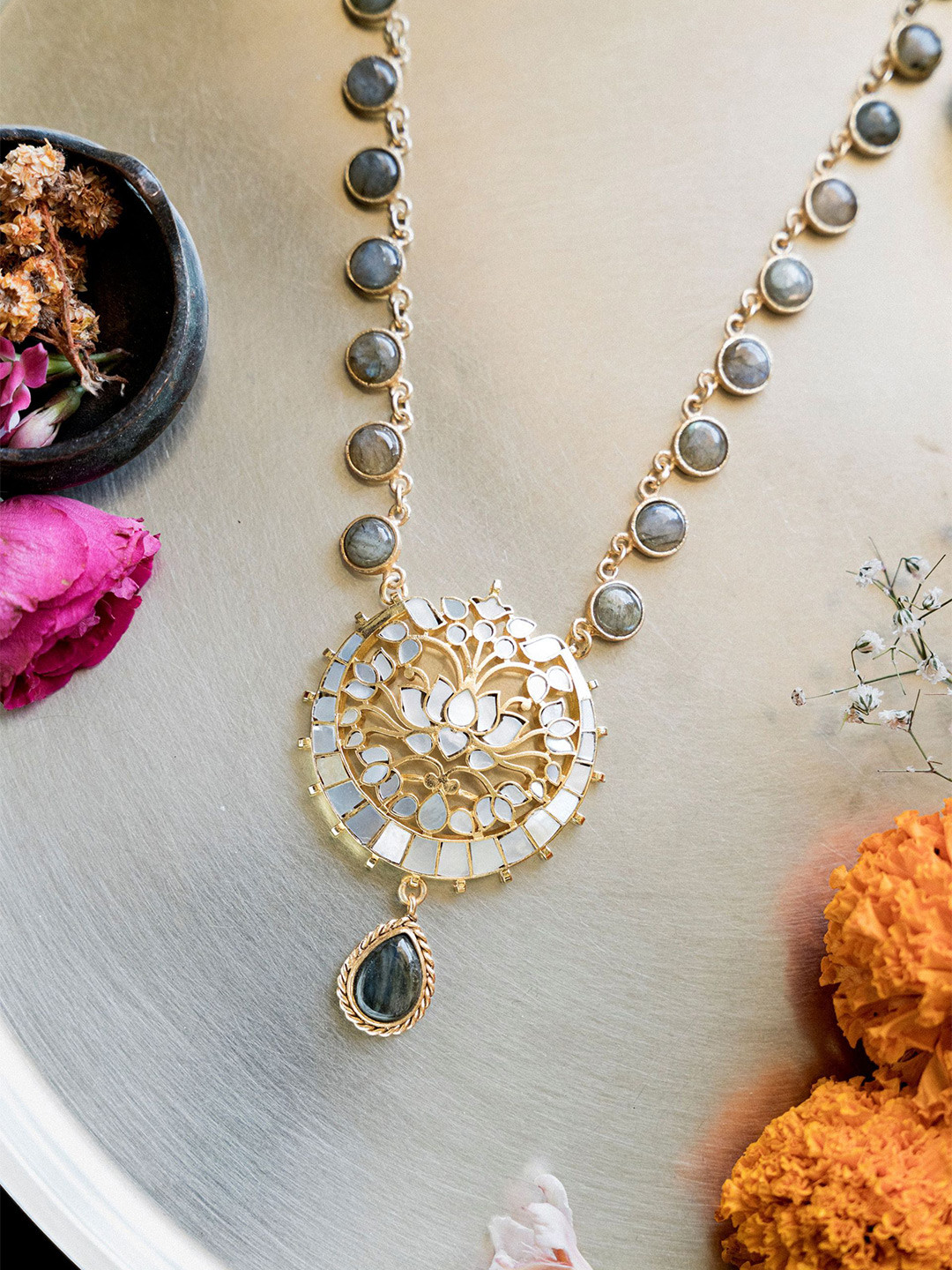 BaalaJewels Gold-Plated Artificial Stones Studded Temple Revire Minimal Necklace