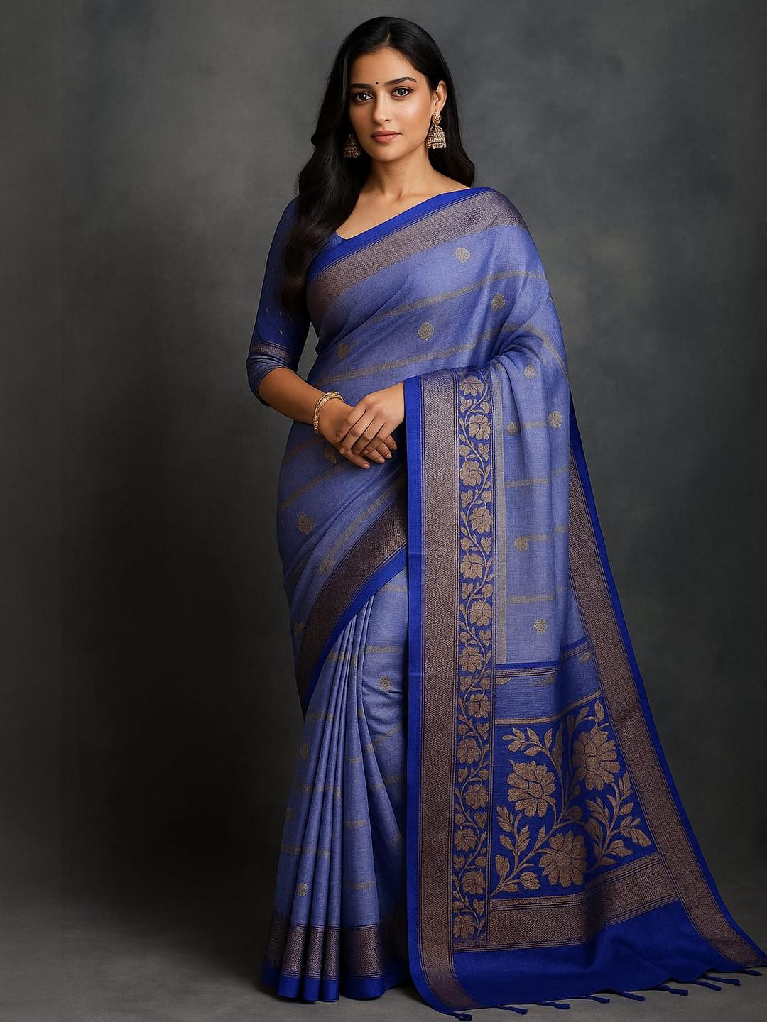 Silakaari Blue Organza  Sarees