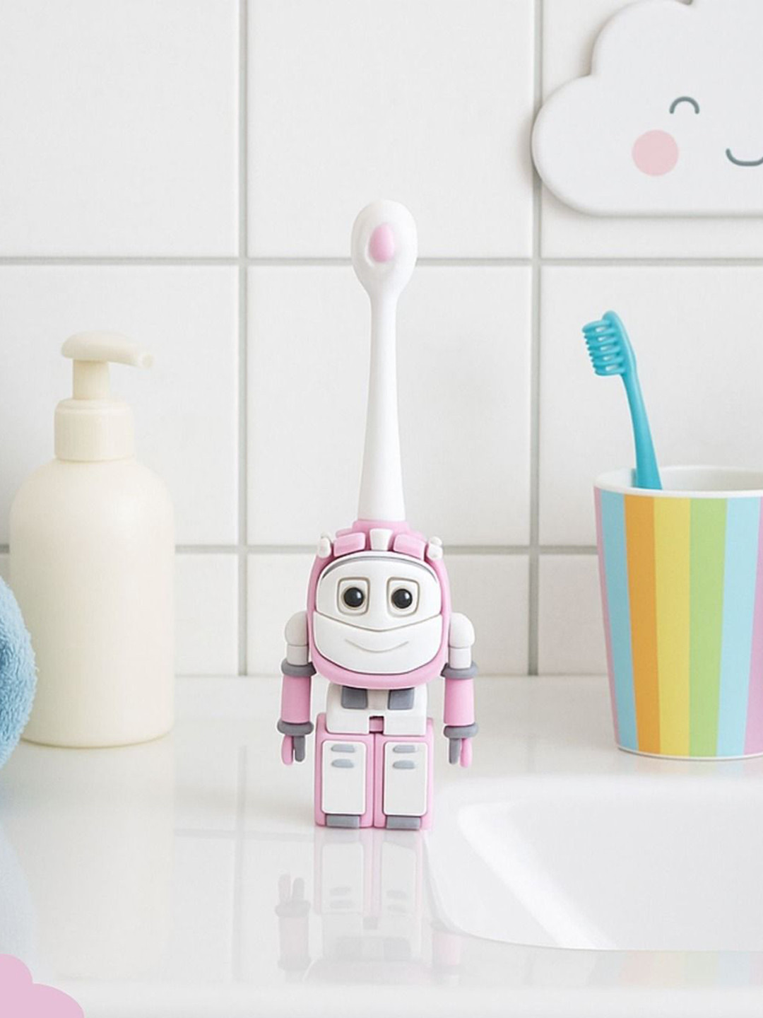 The Little Lookers Kids Pink Robot Shape Soft BristlesToothbrush