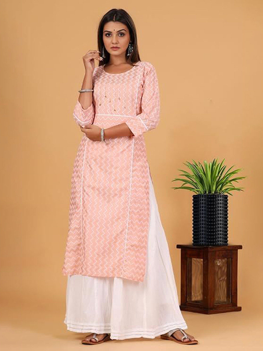 SYMPLE Women Printed Pure Cotton Calf Length Straight Kurta