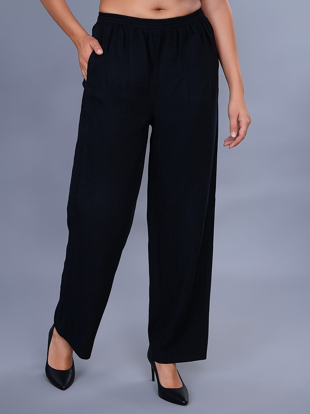 MM-21 Women Wide Leg Mid-Rise Trousers