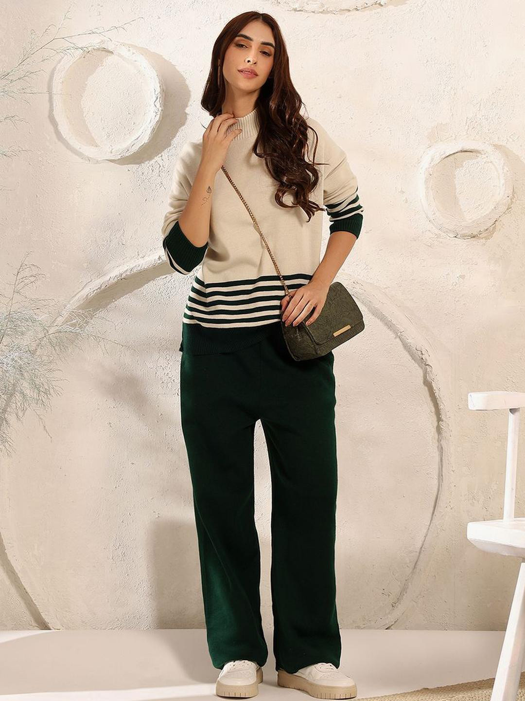 ETC Striped Mock Collar Sweater With Trousers