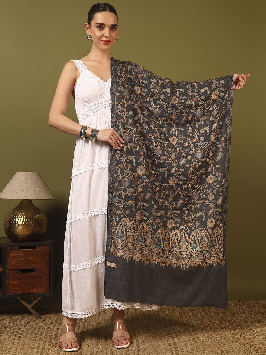 Kala Maison Floral Embroidered Shawl