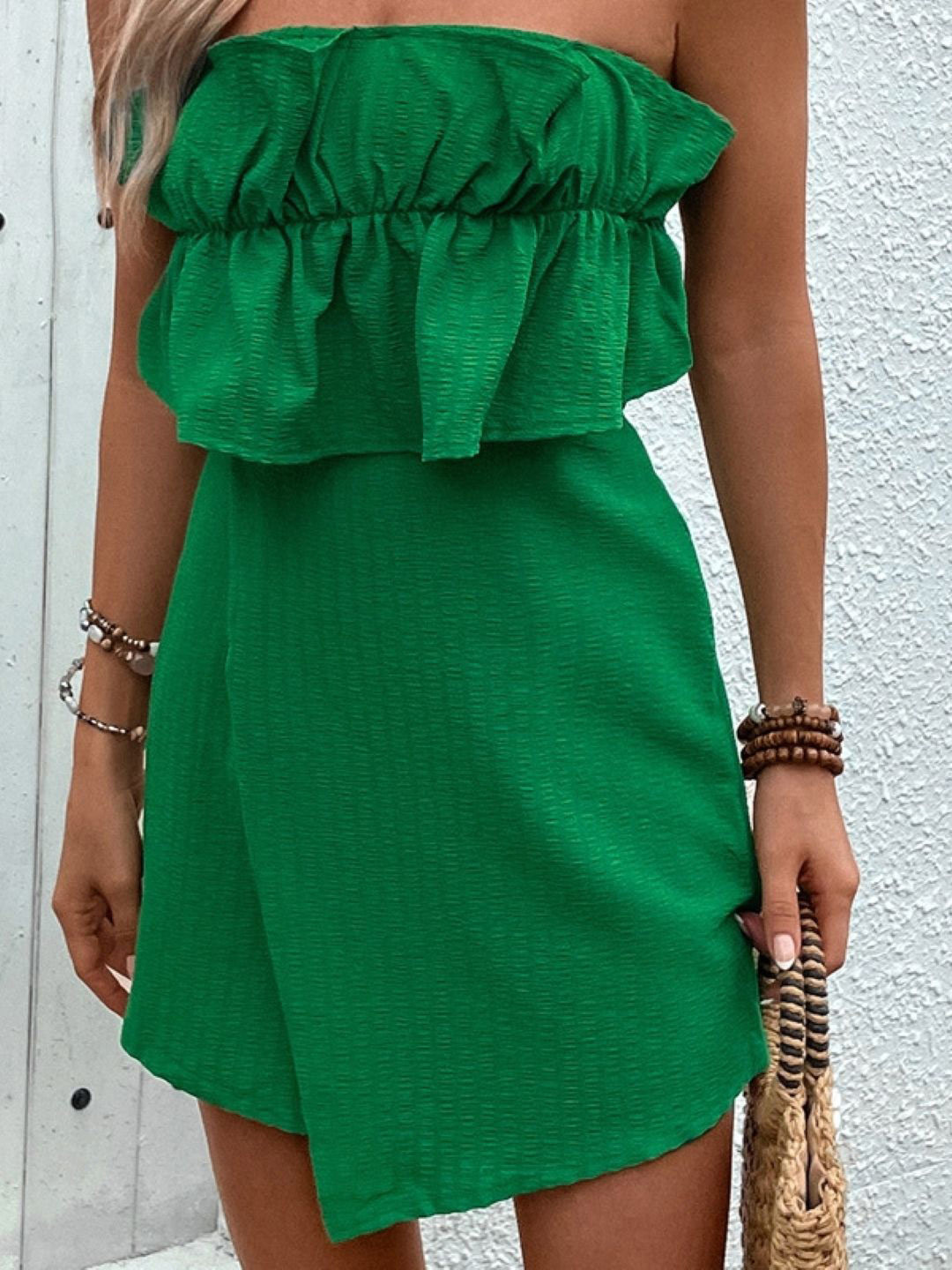 StyleCast Women Strapless Playsuit With Ruffles Details