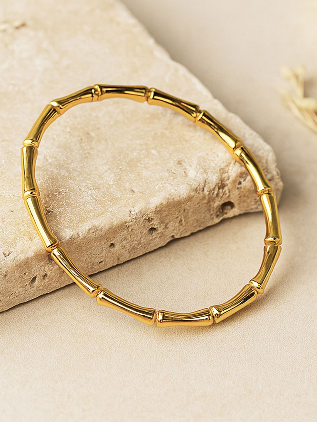 Bohey by KARATCART Gold-Plated Bamboo Design Bangle-Style Bracelet
