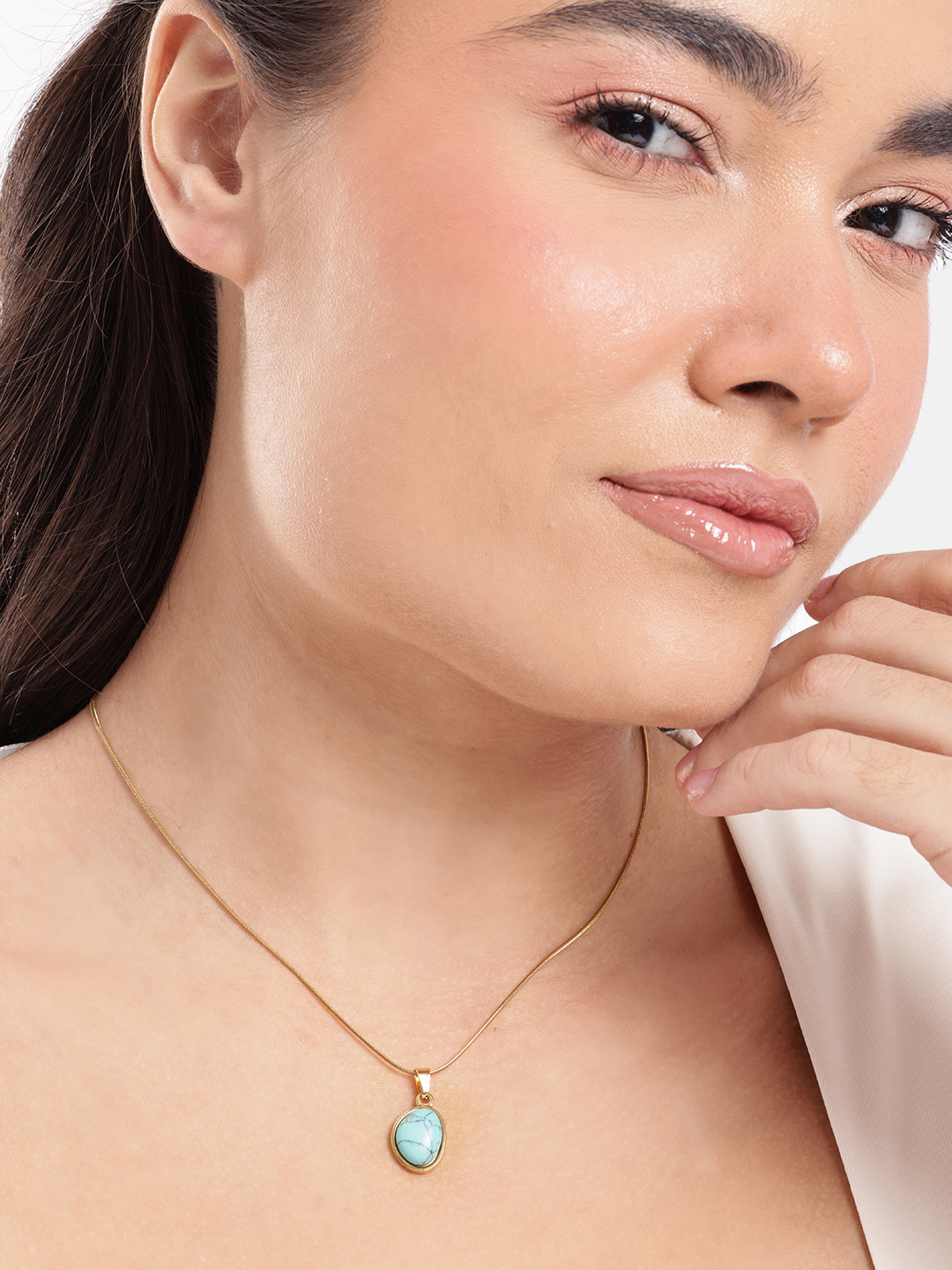 DressBerry Gold-Plated Stainless Steel Turquoise Contemporary Pendants with Chains