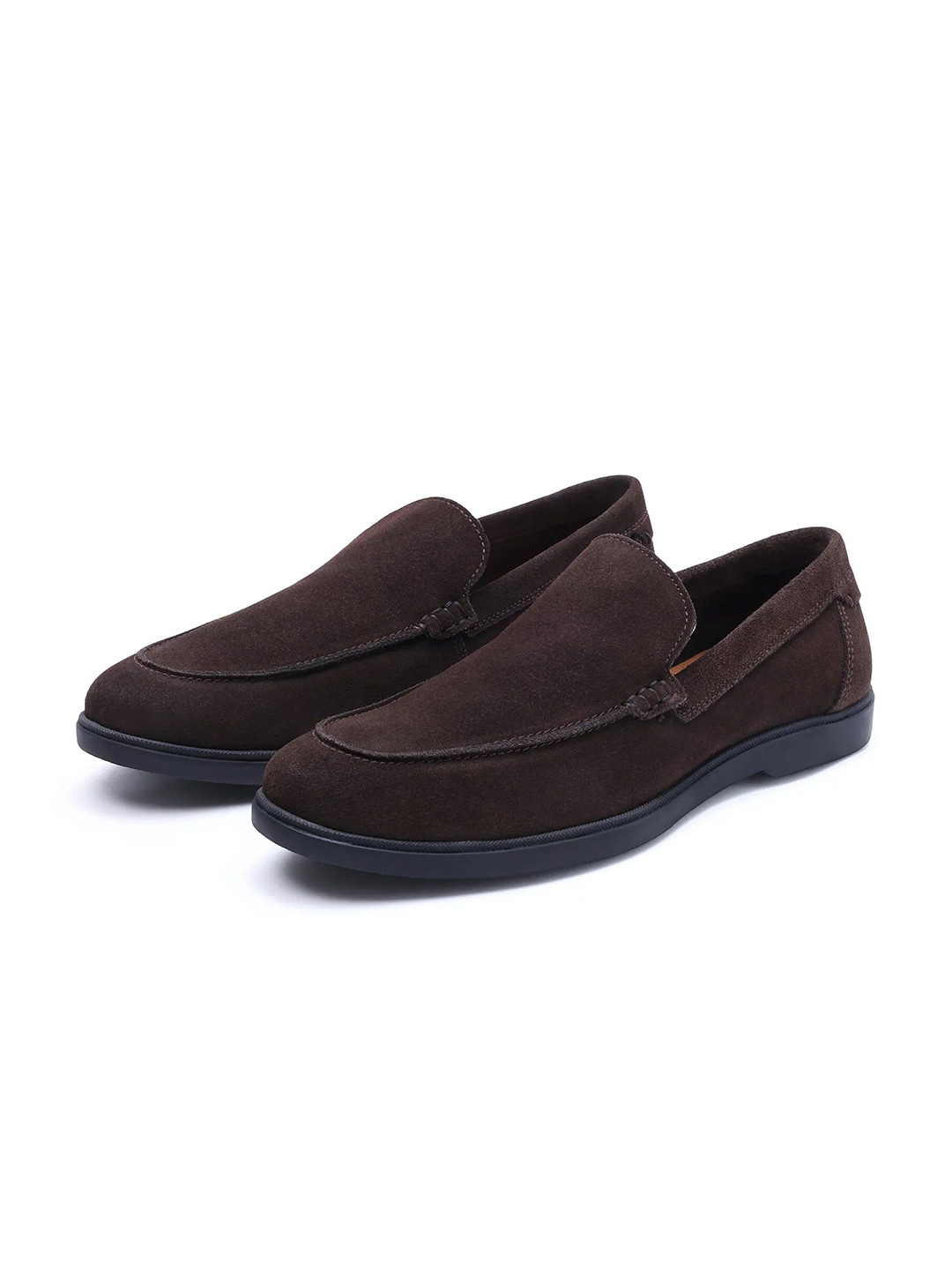 RARE RABBIT Velour Men Dark Coffee Textured Loafers
